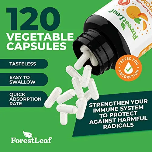 Natural Liposomal Vitamin C Immune System Booster 1000mg - with MCT Oil and Sunflower Lecithin - Maximum Potency - Dry Liposomal Support for Superior Absorption - 120 Capsules - ForestLeaf