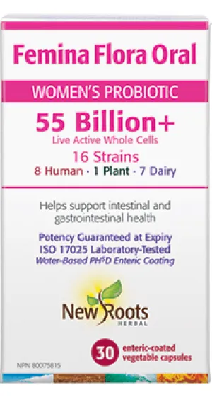 New Roots Femina Flora Oral Women's Probiotics 55 Billion  (30 VCaps)