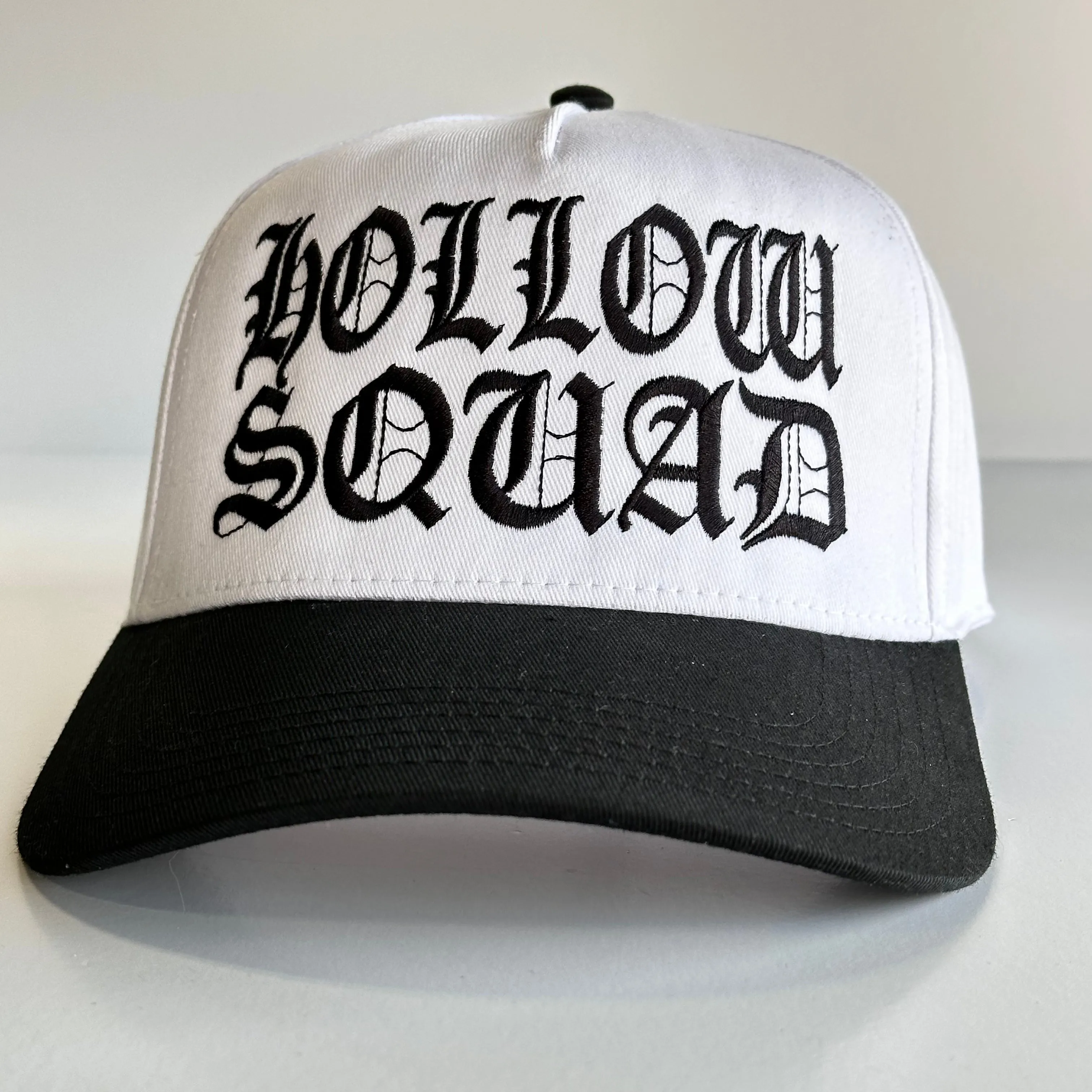 OFFICIAL HOLLOW SQUAD Xavier Wulf COLLAB White Crown Black Brim SnapBack Cap Hat Custom Embroidered