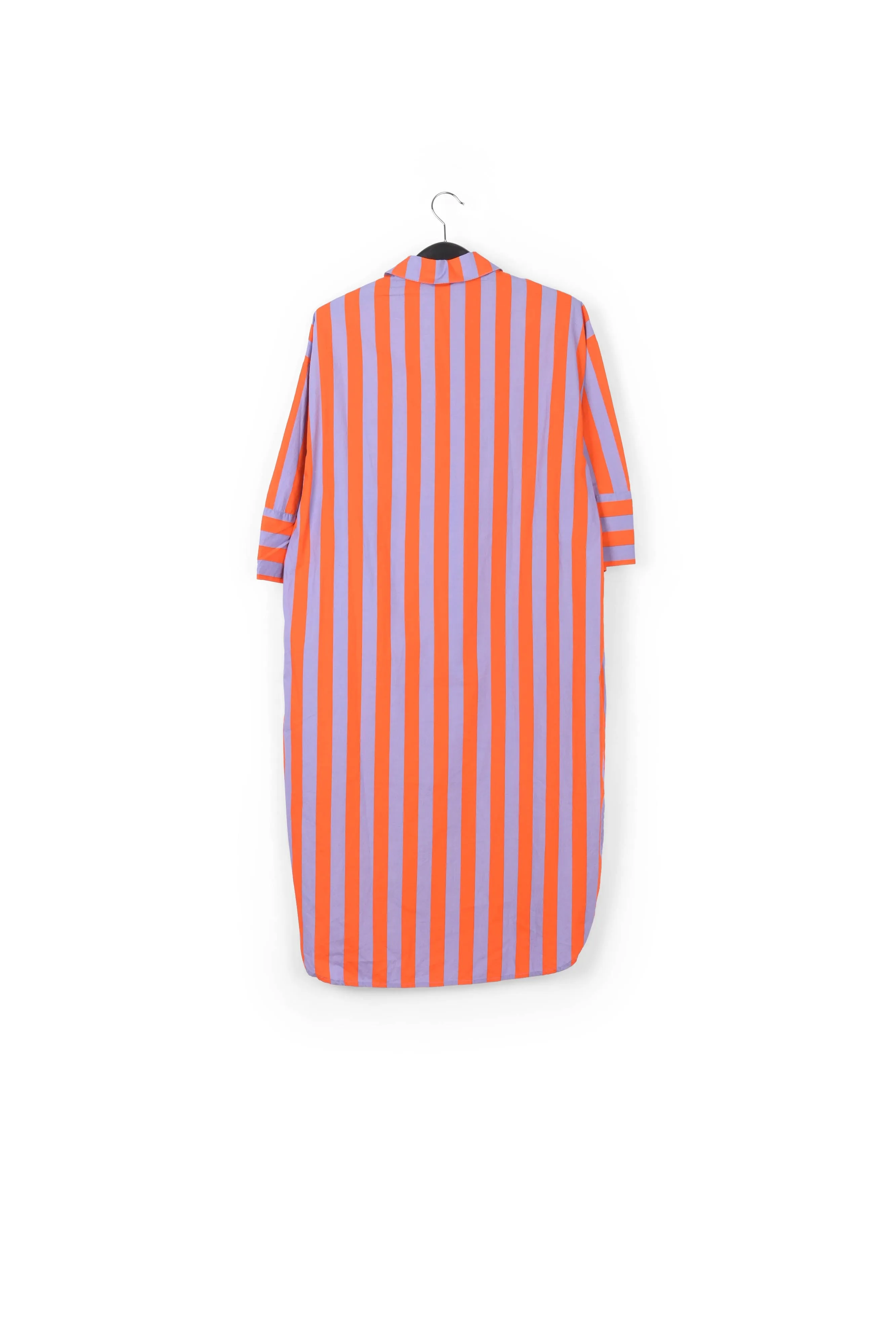 Orange and lilac striped cotton shirt dress