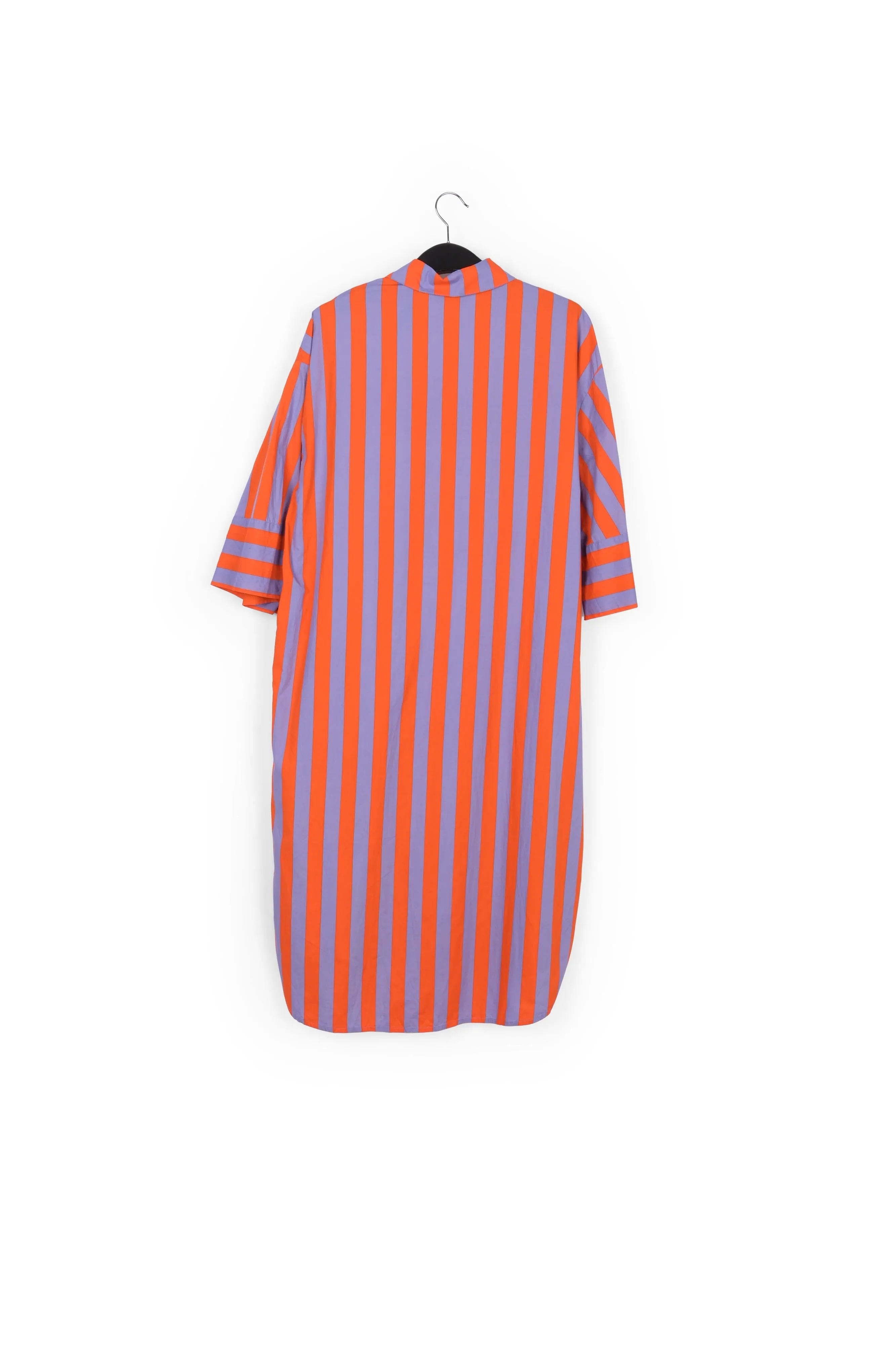 Orange and lilac striped cotton shirt dress