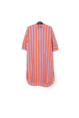 Orange and lilac striped cotton shirt dress