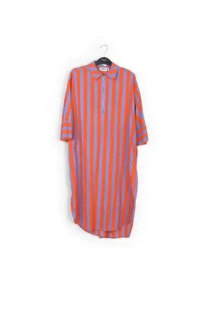 Orange and lilac striped cotton shirt dress