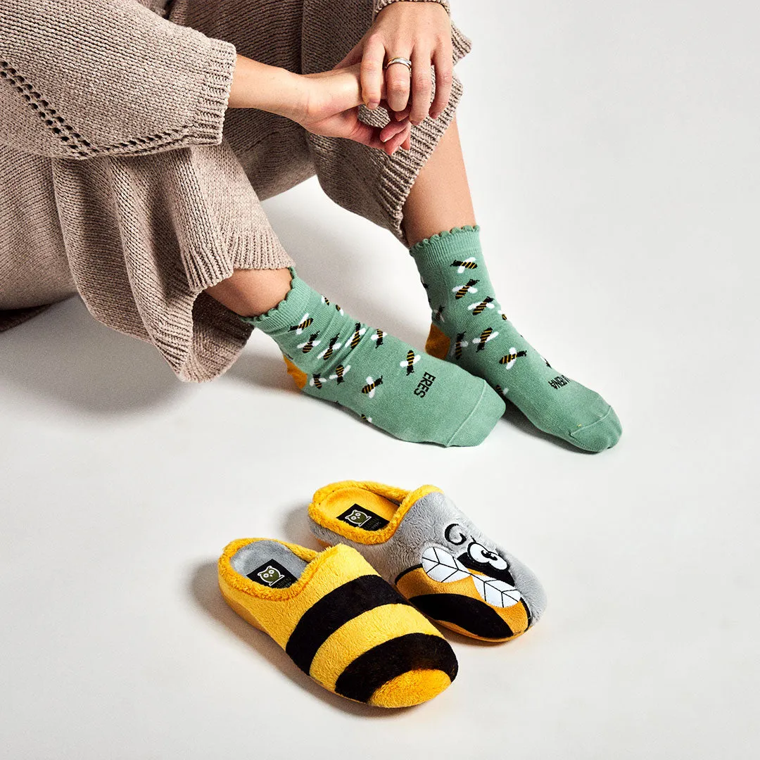 Pack Calcetín "Eres la reina"   Slippers Abeja Amarillo