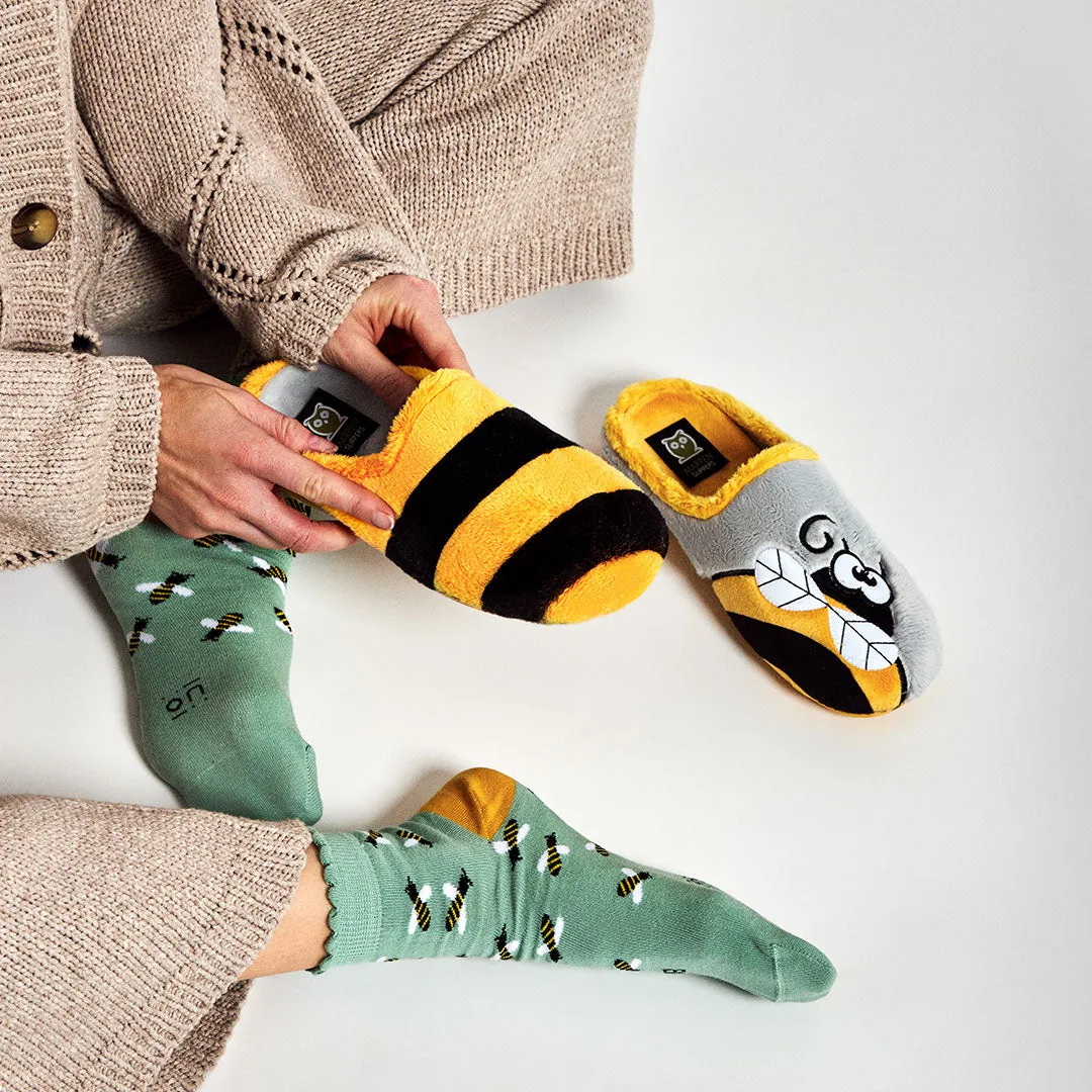 Pack Calcetín "Eres la reina"   Slippers Abeja Amarillo