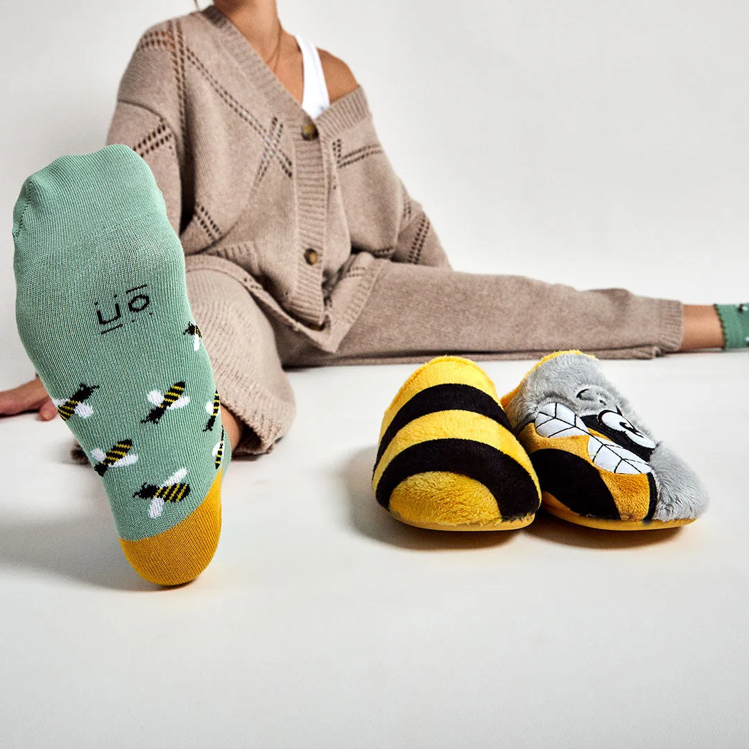 Pack Calcetín "Eres la reina"   Slippers Abeja Amarillo