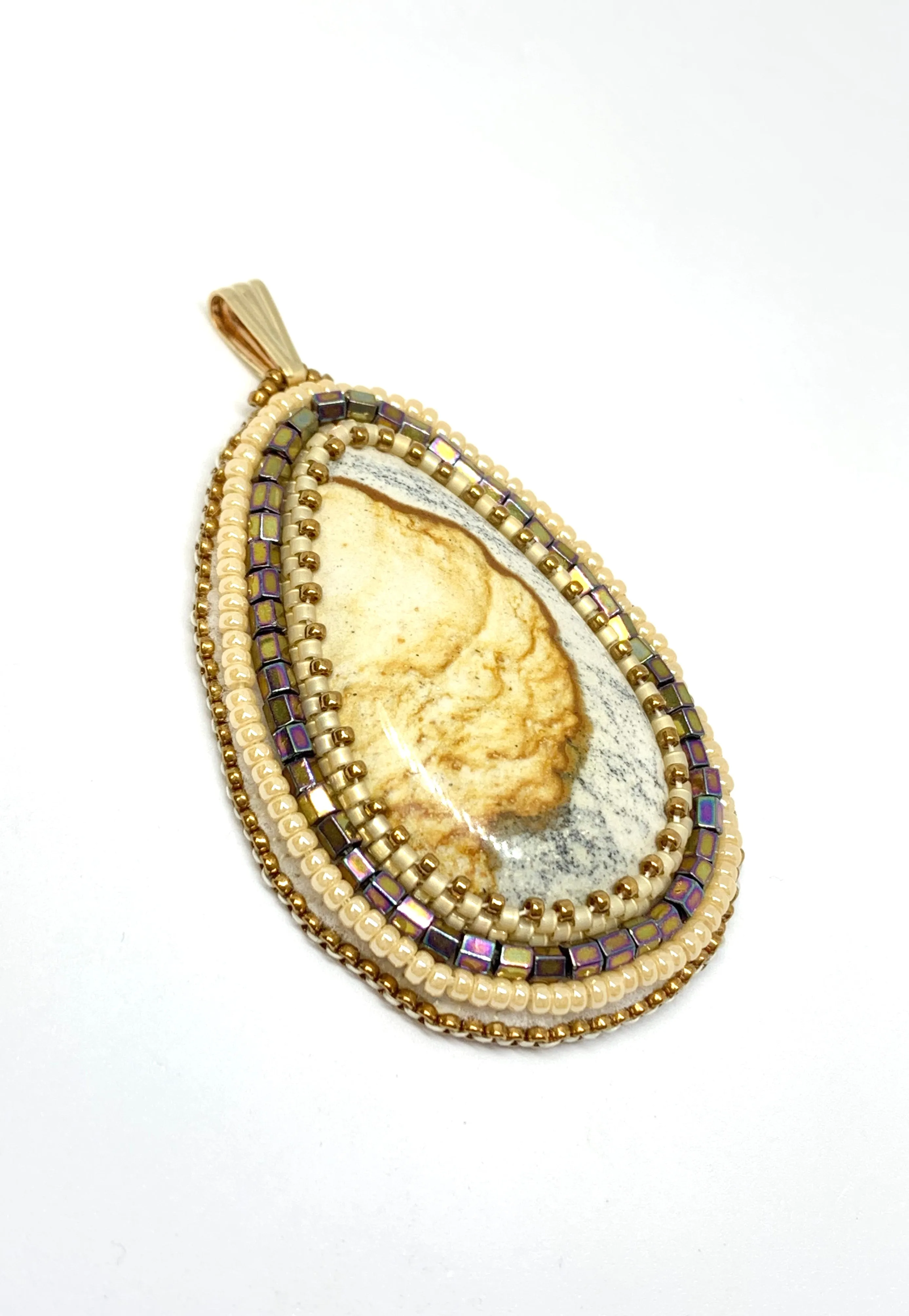 Picture Jasper Bead Embroidered Pendant