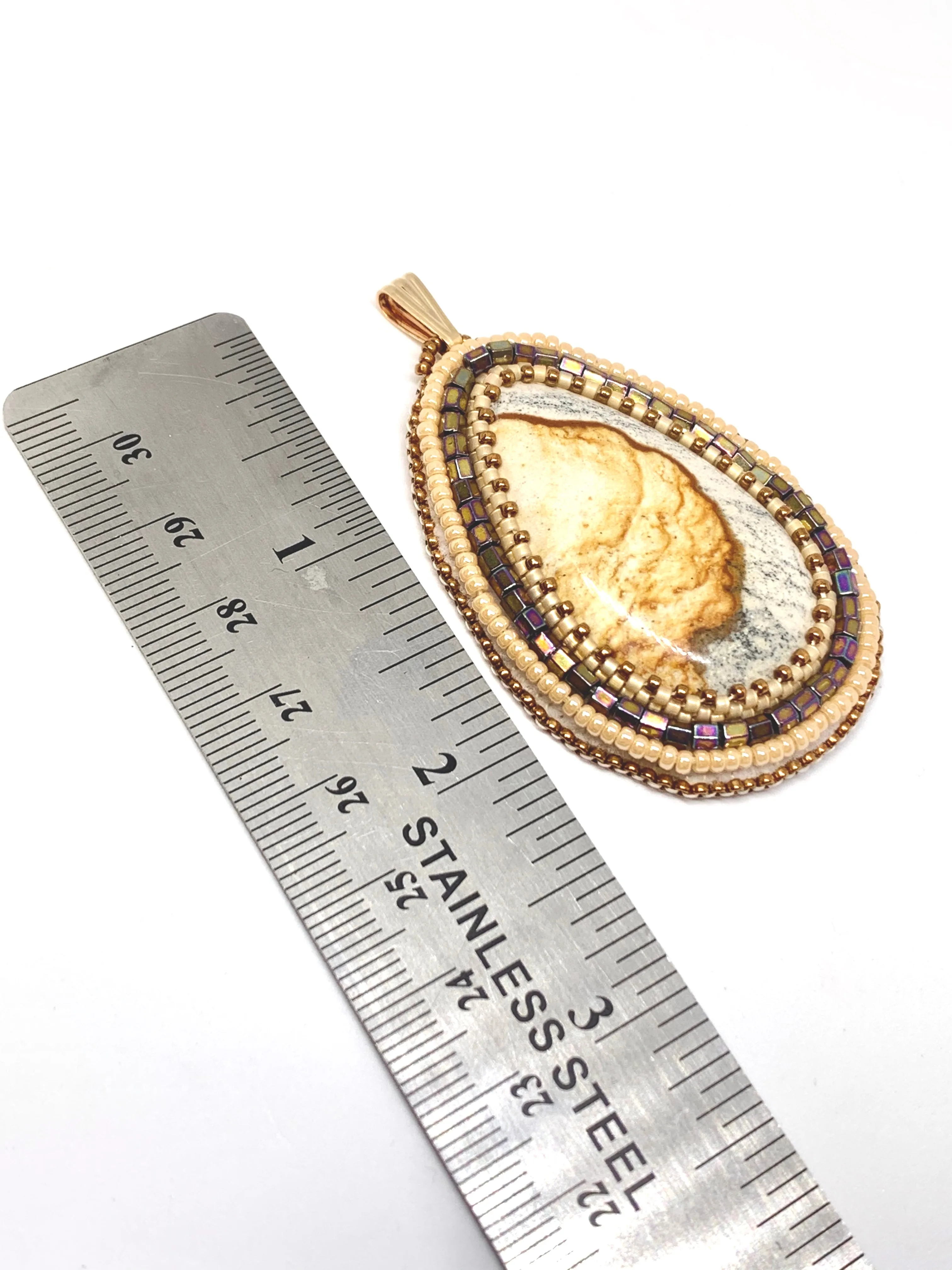 Picture Jasper Bead Embroidered Pendant