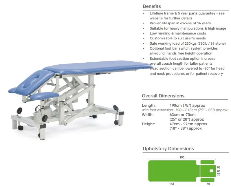 Plinth 514 Electric 2-Section Physiotherapy Bed with Armrests