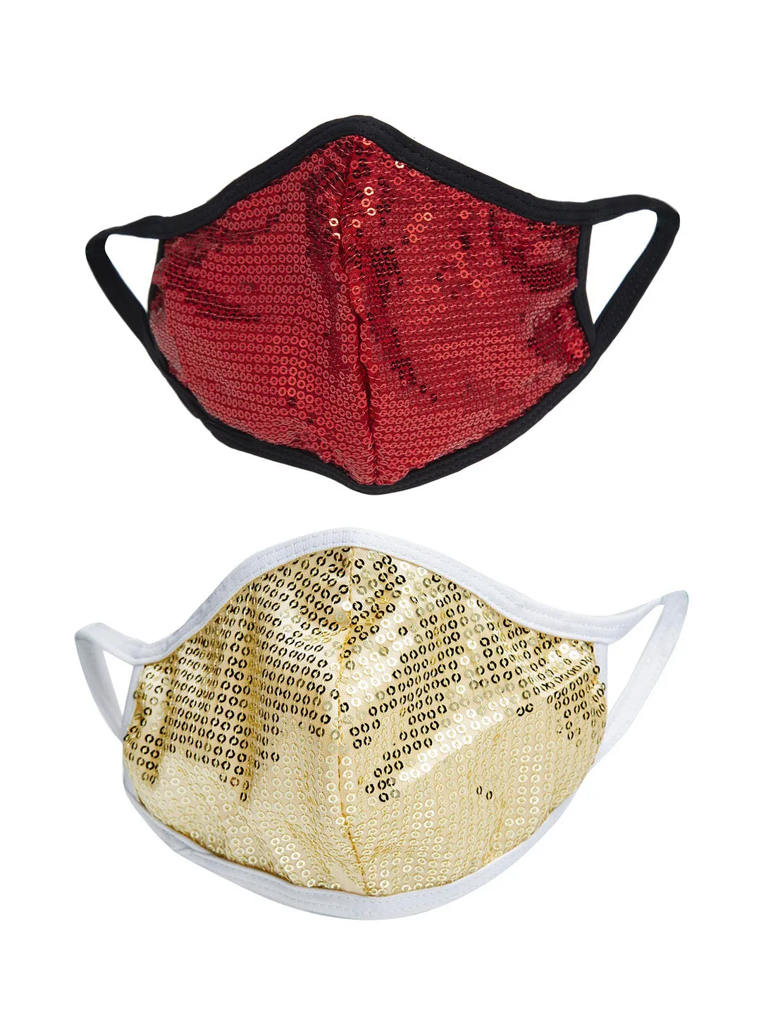 Red and Gold With Sparkling Glitter Sequin Women Fashion Reusable Face Mask (Pack of 2)