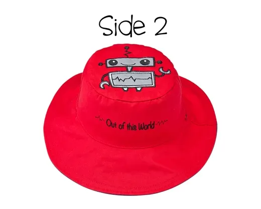 Reversible Kids Sun Hat - Spaceship / Robot