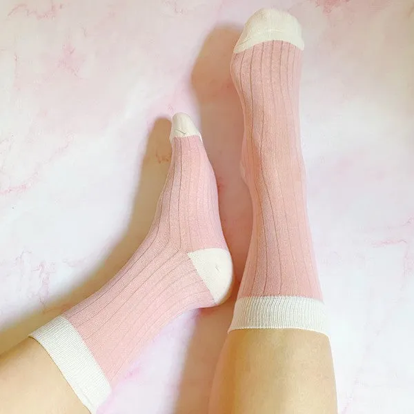 Selah Silky Jacquard Socks - 2-Pack, Pink & White, Lightweight, One Size