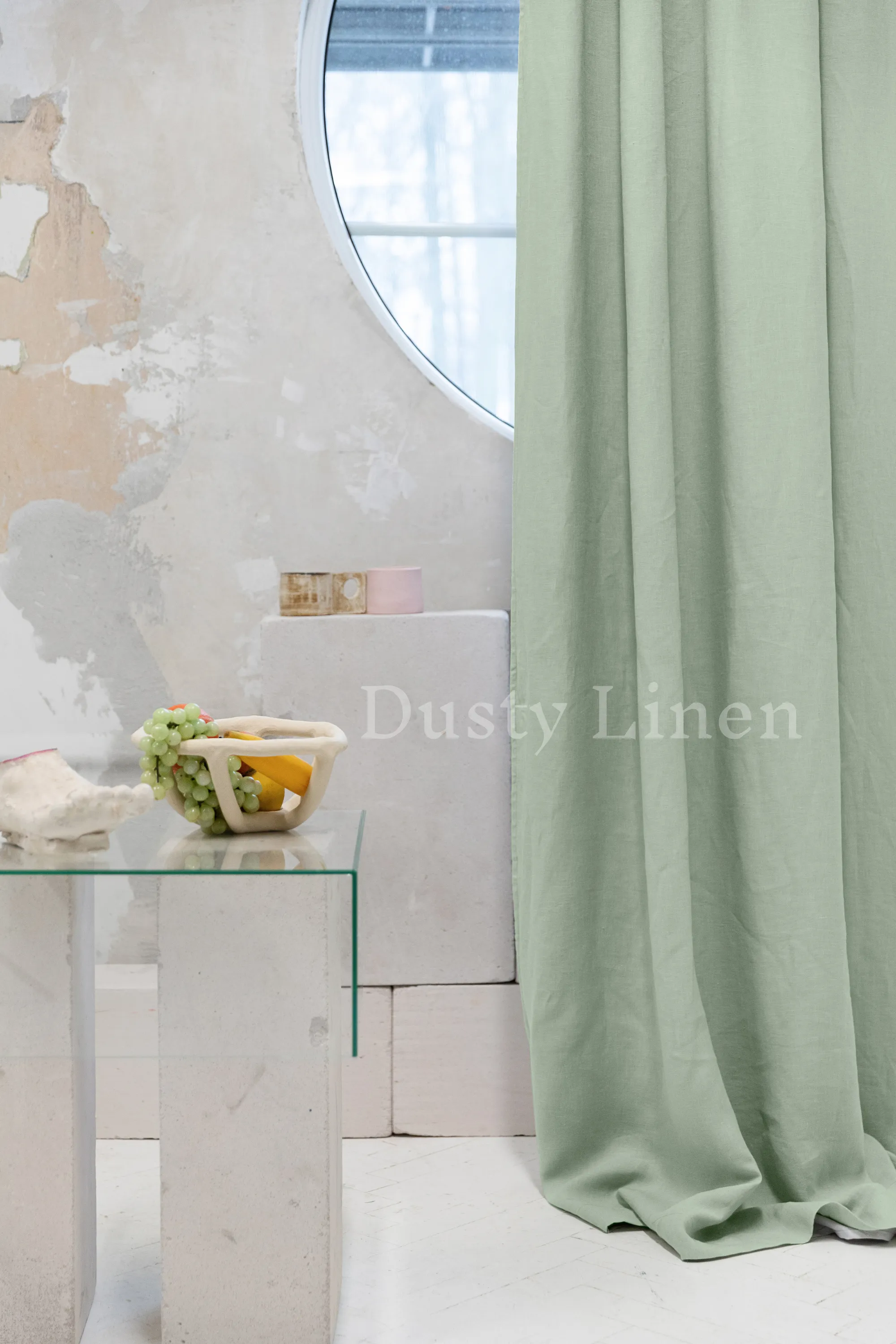 Set of 2 blackout linen curtains in Sage Green