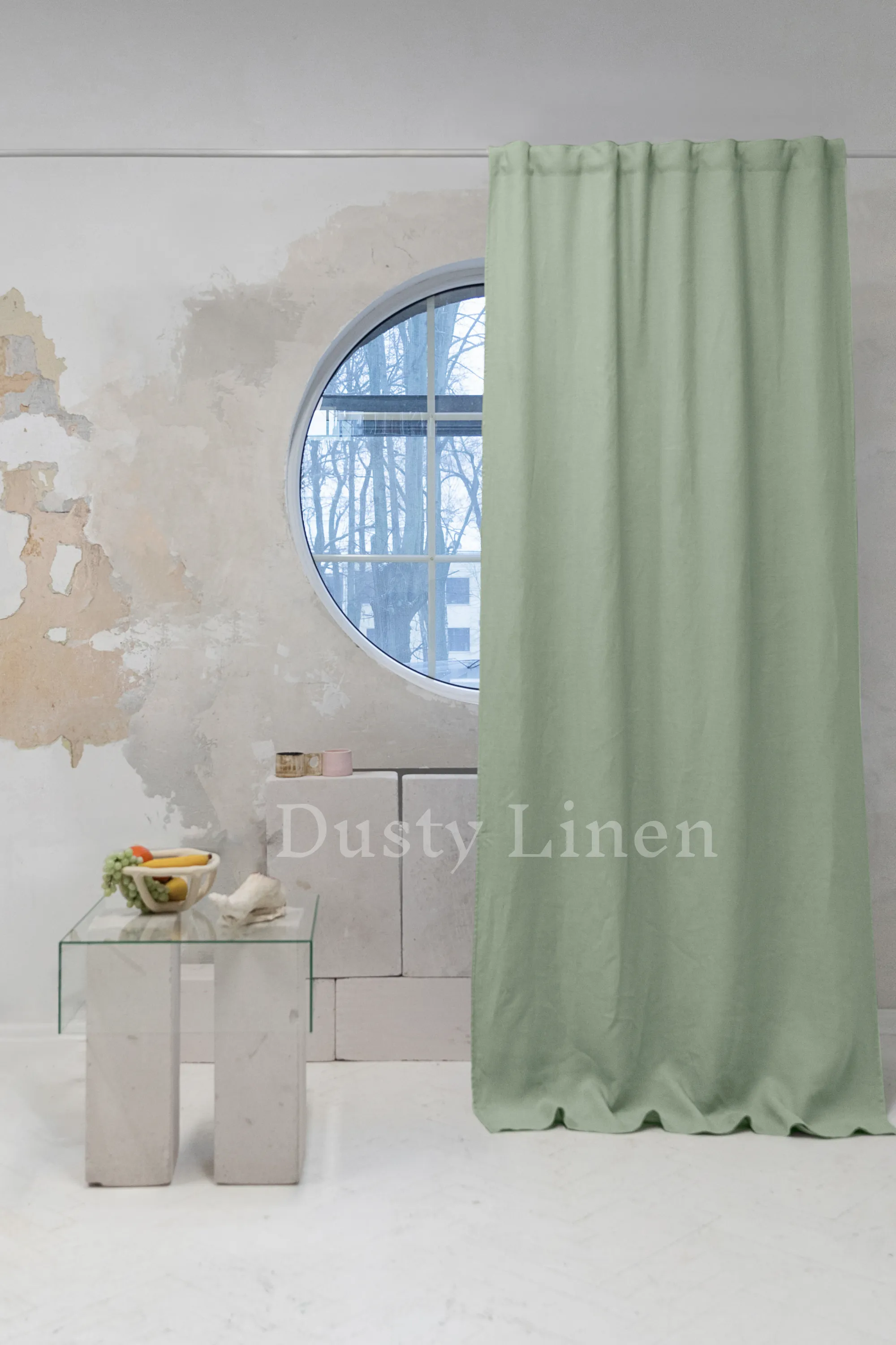 Set of 2 blackout linen curtains in Sage Green
