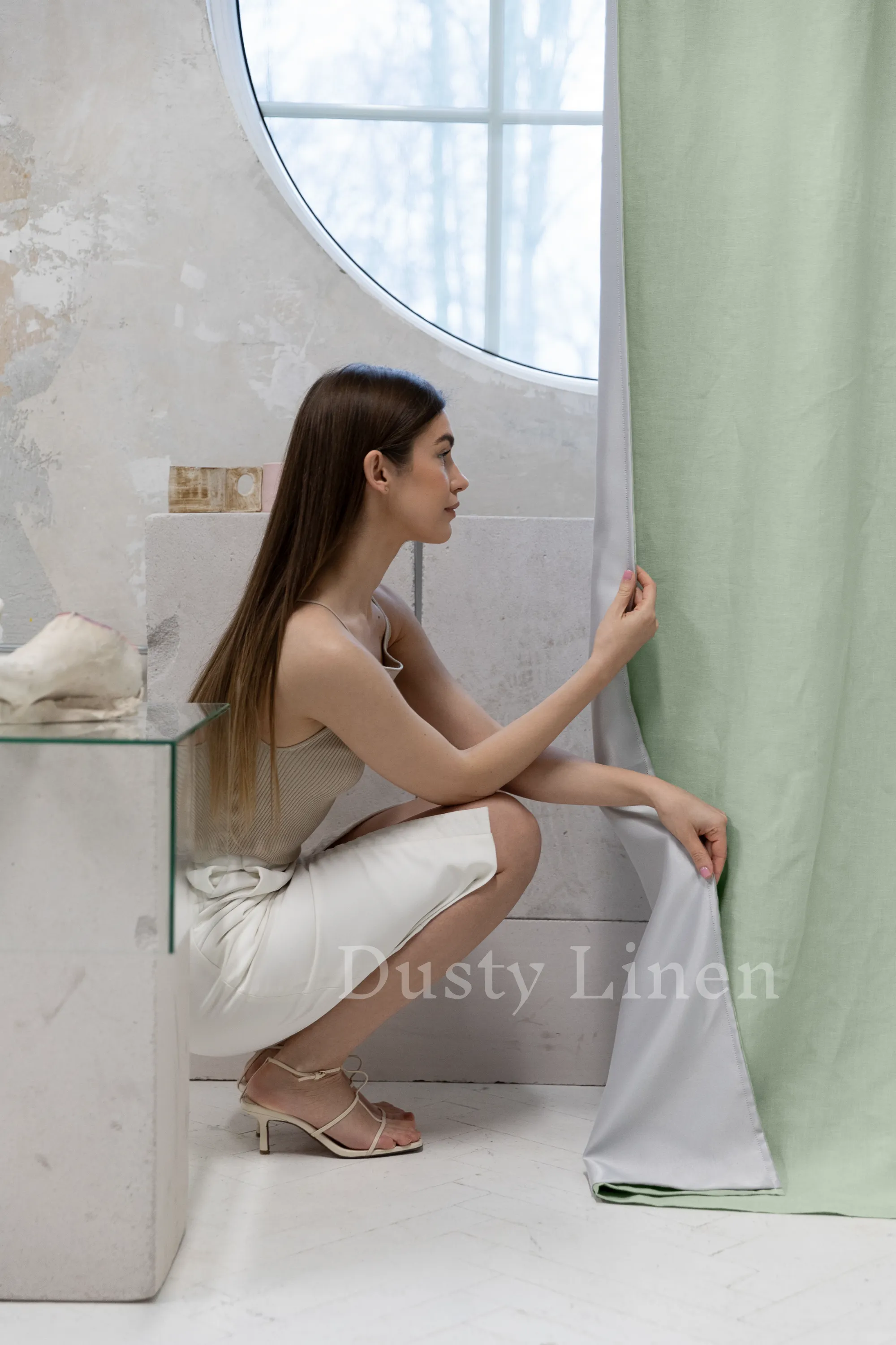 Set of 2 blackout linen curtains in Sage Green