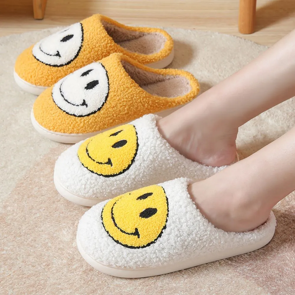 Smiley Face Cotton Slippers Fuzzy Fluffy Slippers Warm Cozy House Slippers For Women And Men