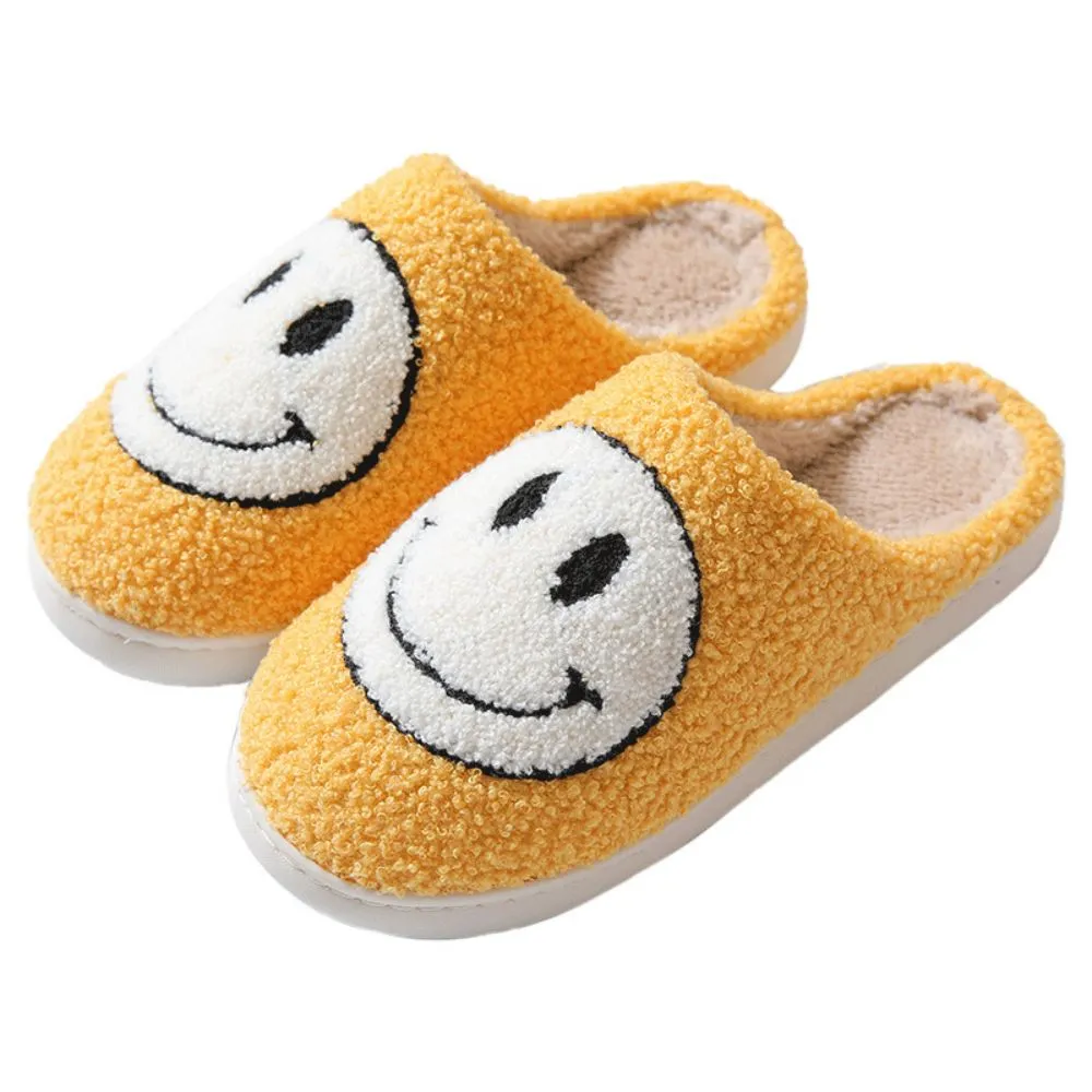 Smiley Face Cotton Slippers Fuzzy Fluffy Slippers Warm Cozy House Slippers For Women And Men