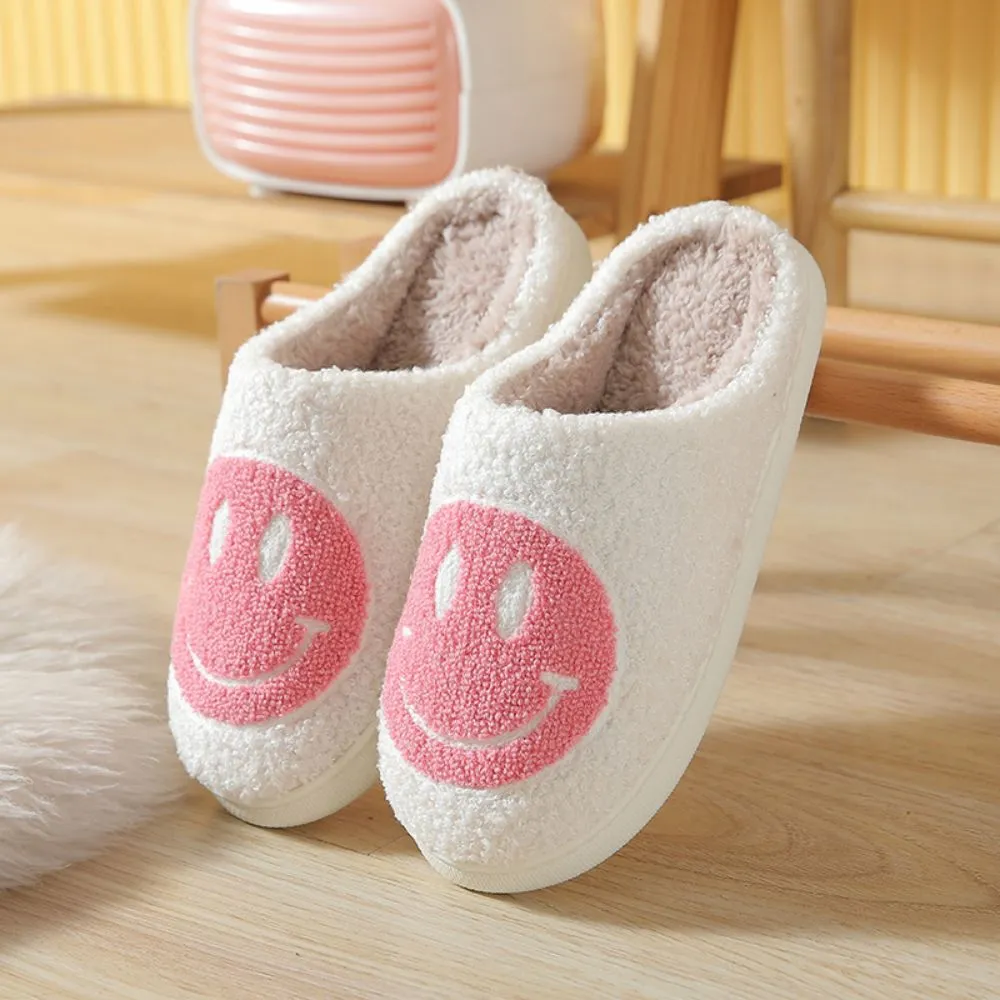 Smiley Face Cotton Slippers Fuzzy Fluffy Slippers Warm Cozy House Slippers For Women And Men