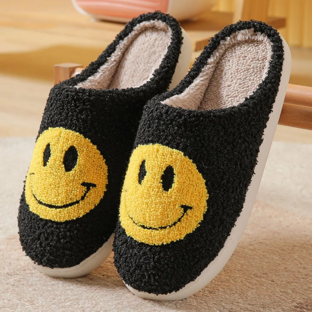 Smiley Face Cotton Slippers Fuzzy Fluffy Slippers Warm Cozy House Slippers For Women And Men
