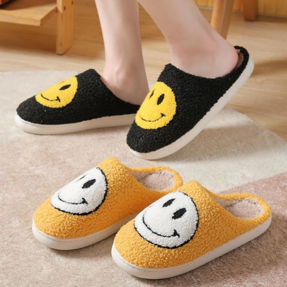 Smiley Face Cotton Slippers Fuzzy Fluffy Slippers Warm Cozy House Slippers For Women And Men