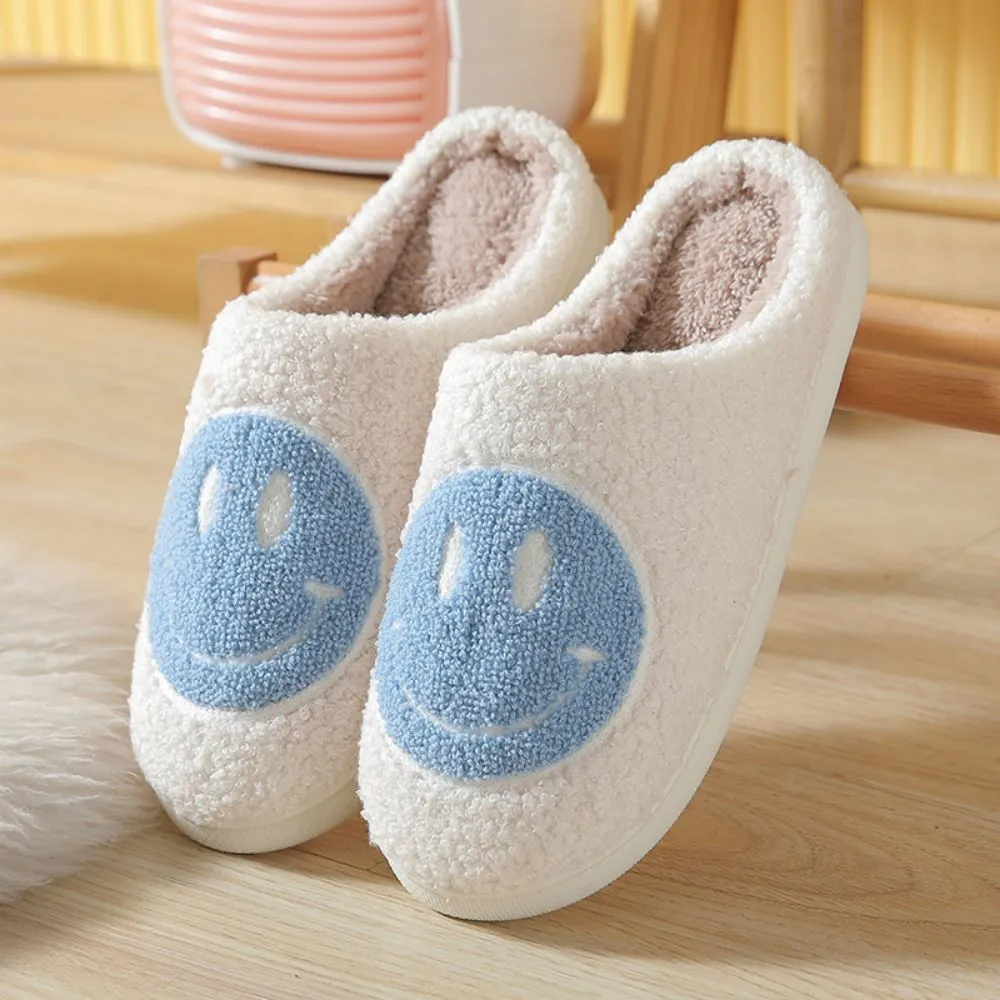 Smiley Face Cotton Slippers Fuzzy Fluffy Slippers Warm Cozy House Slippers For Women And Men
