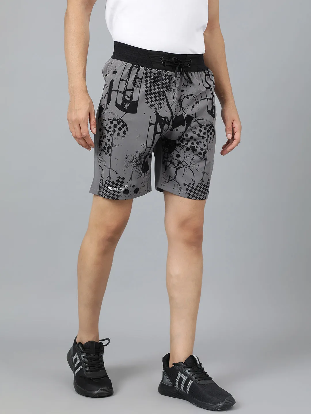 Sport Sun Dark Grey Printed Men NS Lycra Shorts