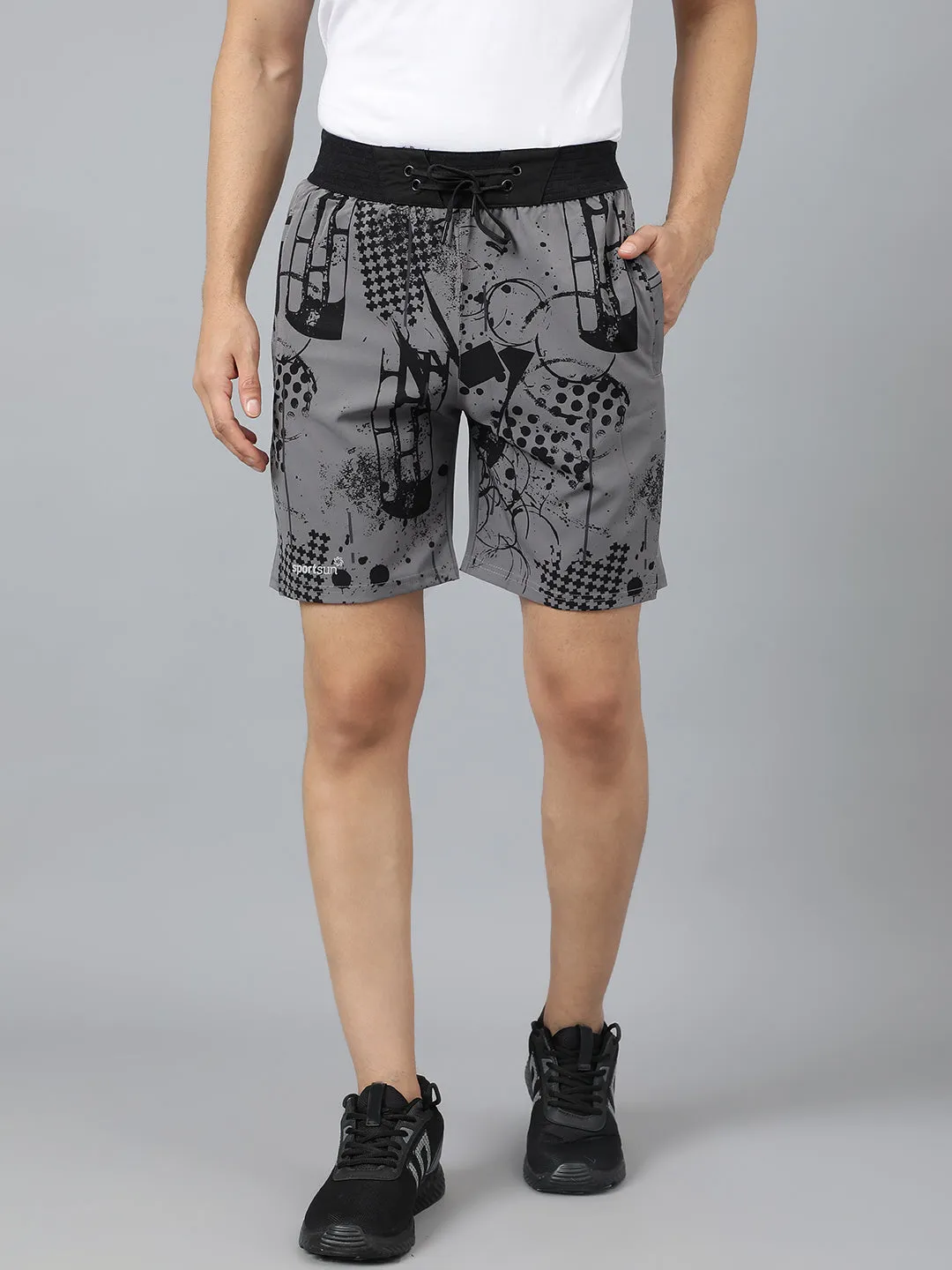 Sport Sun Dark Grey Printed Men NS Lycra Shorts