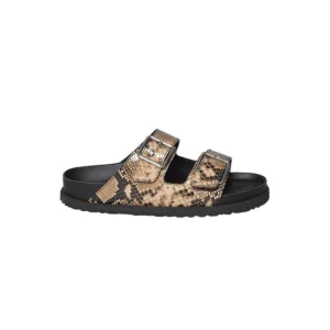 Textured Snake Print Flat Sandals