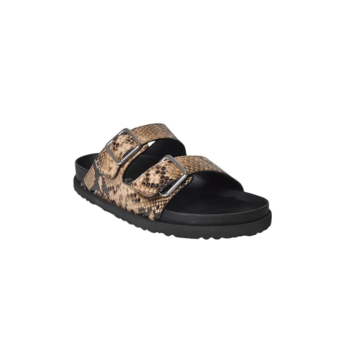 Textured Snake Print Flat Sandals