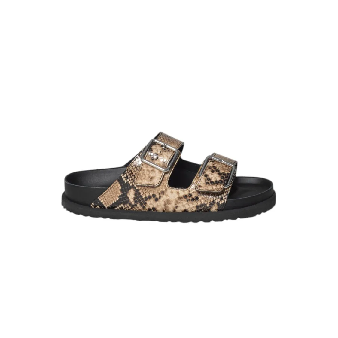 Textured Snake Print Flat Sandals