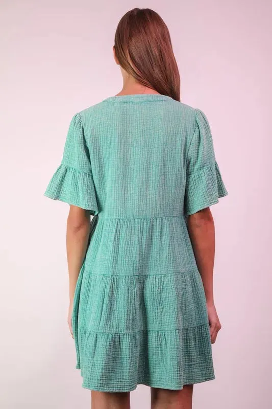 VERY J Plus Size Mineral Washed Woven Mini Dress