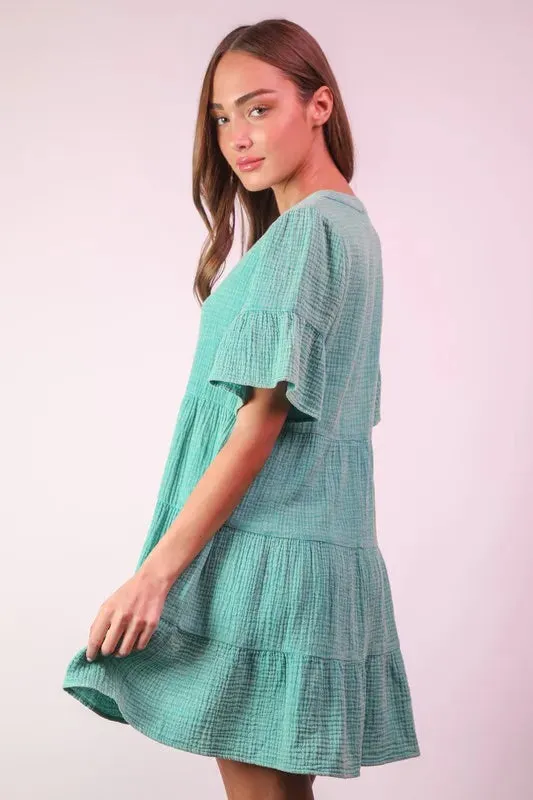 VERY J Plus Size Mineral Washed Woven Mini Dress