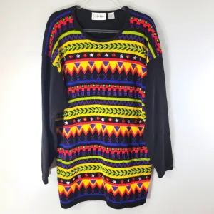 Vintage CEDARS ramie cotton tribal beaded jeweled striped gaudy popover sweater