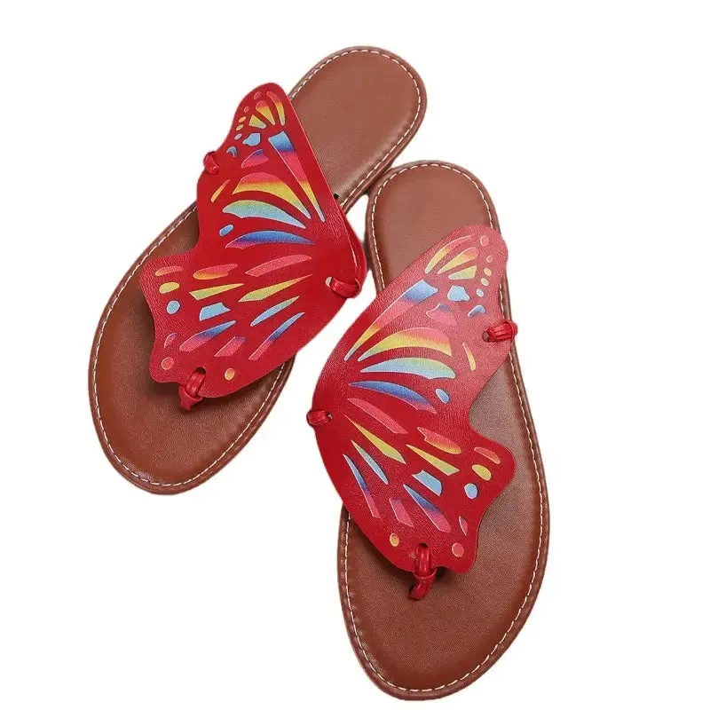 Women Butterfly Graffiti Slippers  Fashion Lightweight Anti Slip Flat Bottom Flip Flops Outdoor Beach Casual Shoes