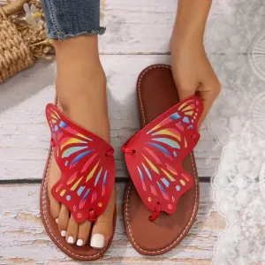 Women Butterfly Graffiti Slippers  Fashion Lightweight Anti Slip Flat Bottom Flip Flops Outdoor Beach Casual Shoes