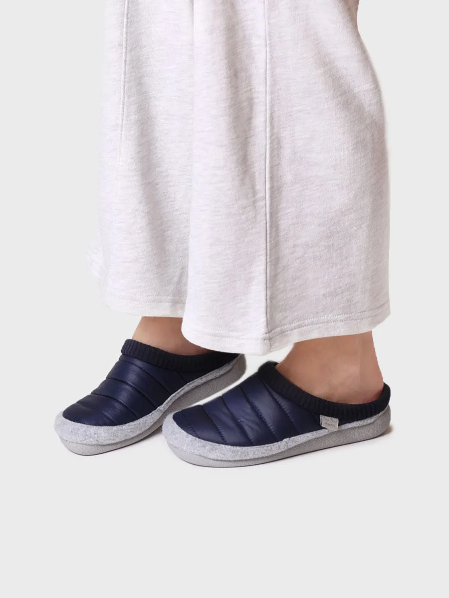 Women's clog-style slipper in padded fabric and felt in Navy - MORA-TK