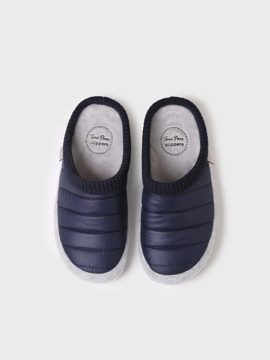 Women's clog-style slipper in padded fabric and felt in Navy - MORA-TK