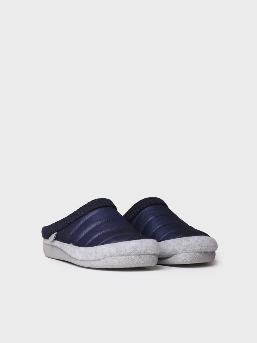 Women's clog-style slipper in padded fabric and felt in Navy - MORA-TK