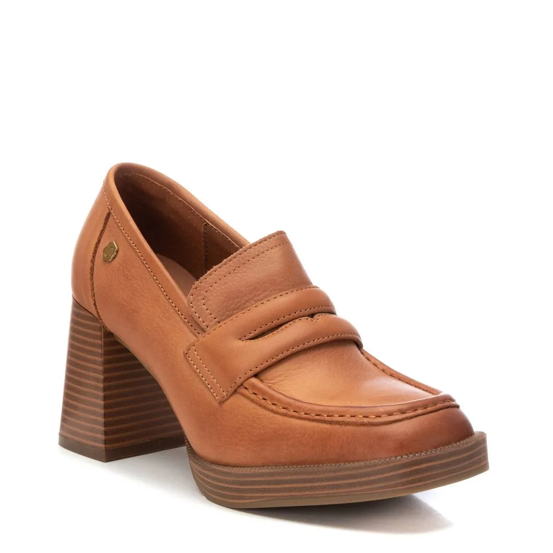 Women's Leather Heeled Loafers By XTI 161218 Camel