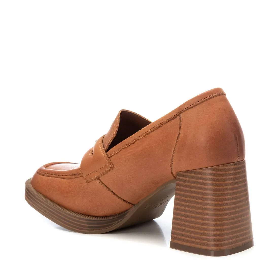 Women's Leather Heeled Loafers By XTI 161218 Camel