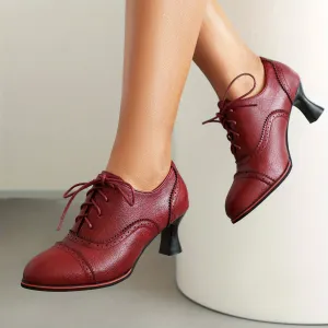 Women's Witchy Solid Color High Heels, Fashionable Lace Up Dress Pumps, Women's Round Toe Heels