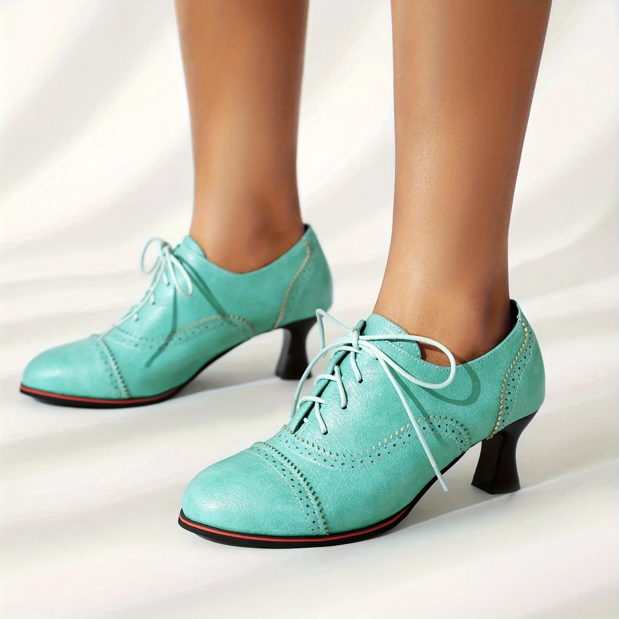 Women's Witchy Solid Color High Heels, Fashionable Lace Up Dress Pumps, Women's Round Toe Heels